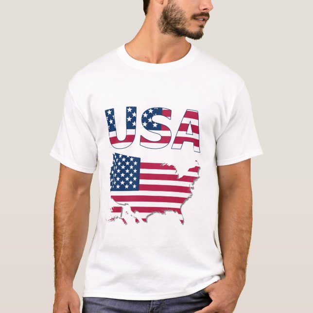Patriotic USA Lettering, Map, Flag Political Stars T-Shirt (Front)