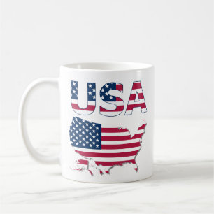 Patriotic USA Lettering & Map on Flag Political  Coffee Mug
