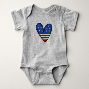 Patriotic USA Love Heart Baby Bodysuit