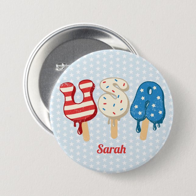 Patriotic USA Love Popsicle  7.5 Cm Round Badge (Front & Back)