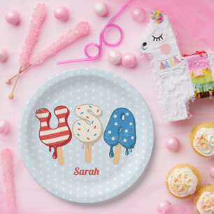 Patriotic USA Love Popsicle  Paper Plate