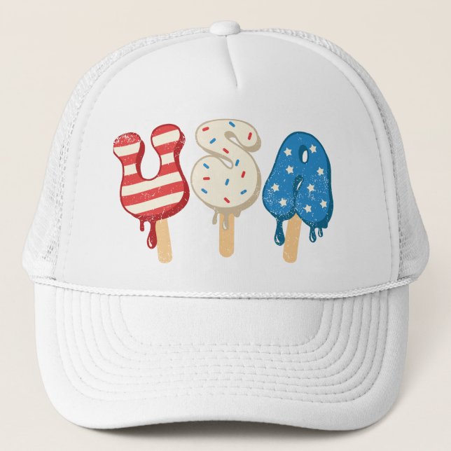 Patriotic USA Love Popsicle Trucker Hat (Front)