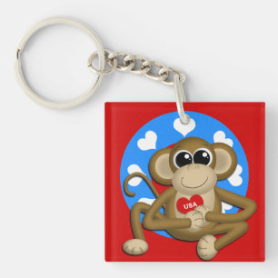 Patriotic USA Monkey Acrylic Square Keychain