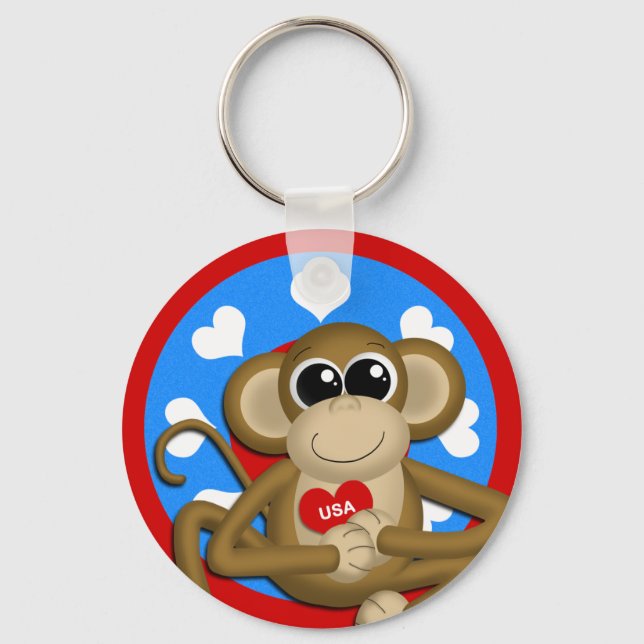 Patriotic USA Monkey Basic Keychain (Front)