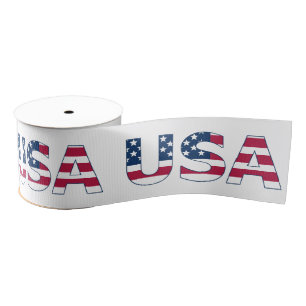 Patriotic USA Over American Flag Stripes and Stars Grosgrain Ribbon