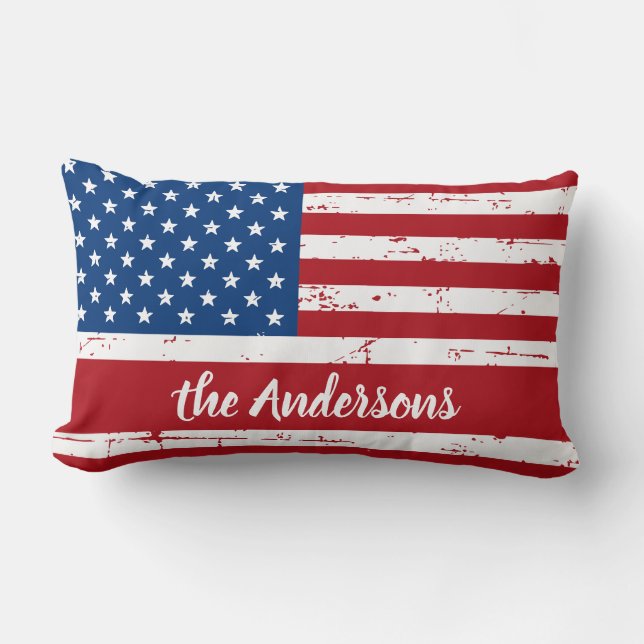Patriotic USA Personalised Name American Flag Lumbar Cushion (Front)