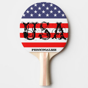 Patriotic USA ping pong paddle with American flag