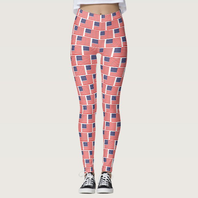 Patriotic USA pride American US flag pattern Leggings (Front)