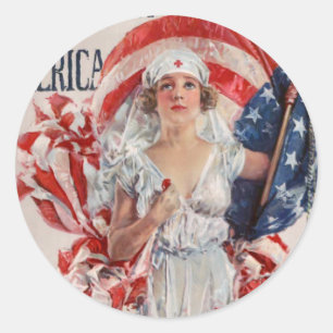 Patriotic USA - Red Cross Join Classic Round Sticker