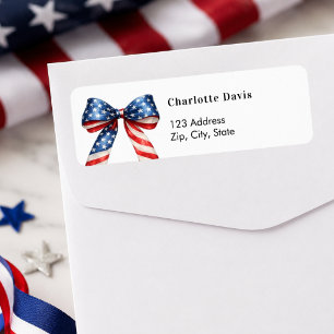 Patriotic USA red white blue bow return address