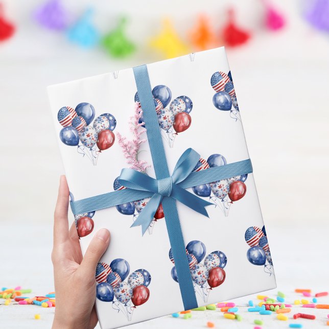 Patriotic USA red white blue flag balloons Wrapping Paper (Creator Uploaded)