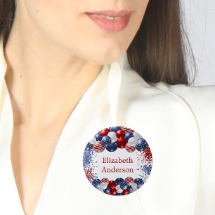 Patriotic USA red white blue flag name tag 3 Cm Round Badge