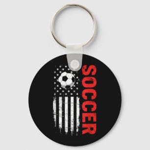 Patriotic USA Soccer Ball Distressed American Flag Key Ring