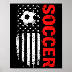 Patriotic usa soccer ball distressed american flag poster