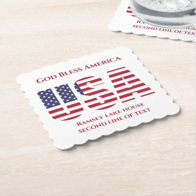 Patriotic USA Square Scalloped Paper Coaster (Angled)