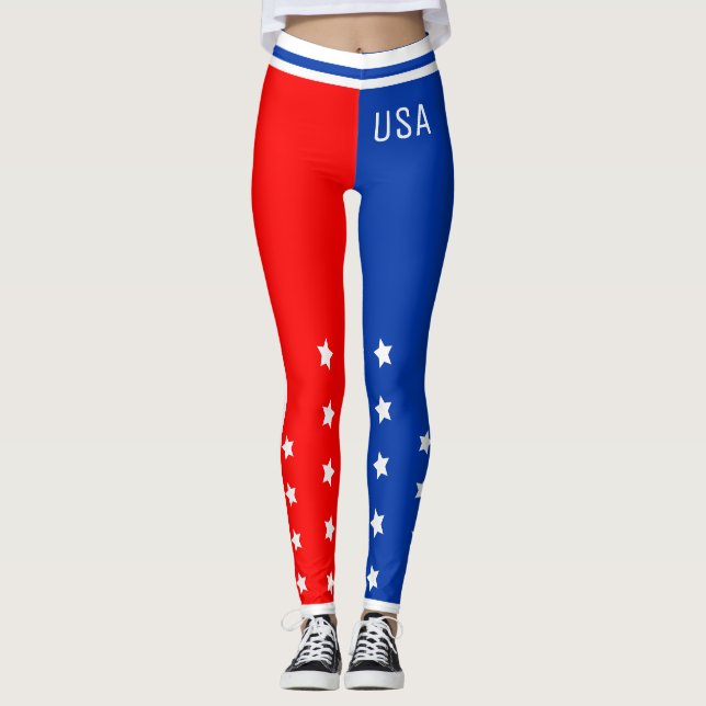 Patriotic USA Stars Red White and Blue Leggings (Front)