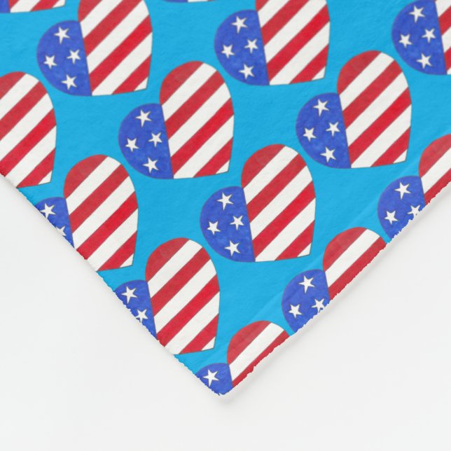 Patriotic USA Stars Stripes Heart American Flag Fleece Blanket (Corner)