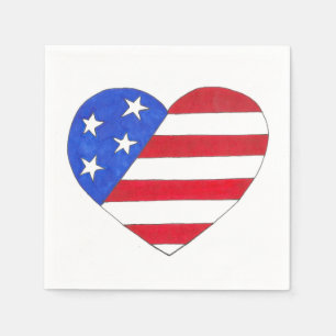 Patriotic USA Stars Stripes Heart American Flag Napkin