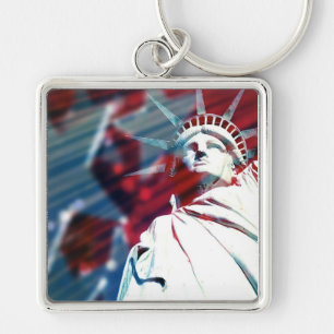 Patriotic USA Statue of Liberty Flag Design Key Ring