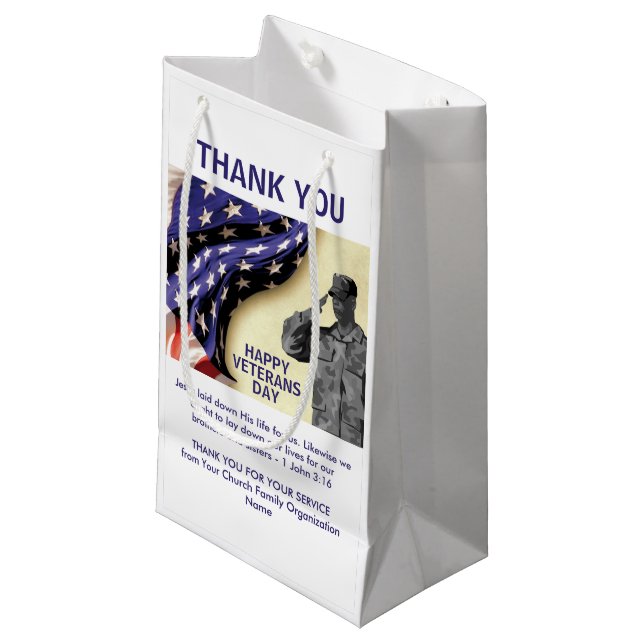 Patriotic USA Thank You VETERANS DAY Small Gift Bag (Front Angled)