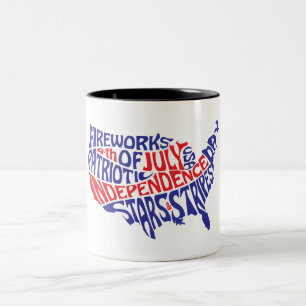 Patriotic USA Typography Map Two-Tone Coffee Mug