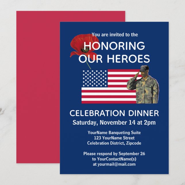 Patriotic USA Veterans Dinner Invitation (Front/Back)