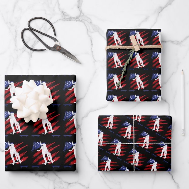 Patriotic USA Women's Skateboarding Wrapping Paper Sheet (Front)