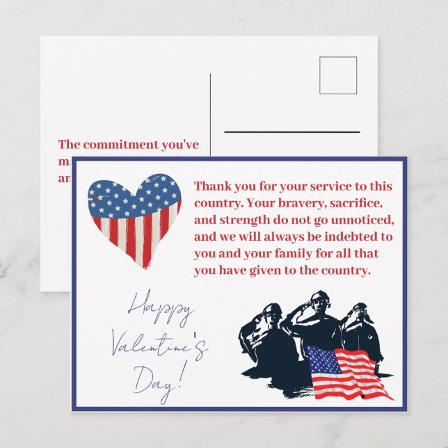 Patriotic Valentines Day Military Soldier Army  Holiday Postcard (Front/Back)