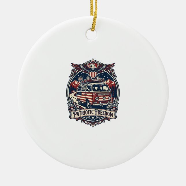 Patriotic Van Life Vector Graphic Tee_1 Ceramic Tree Decoration (Front)