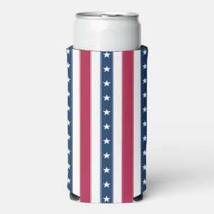 Patriotic Vertical Stripes with Stars Seltzer Can Cooler