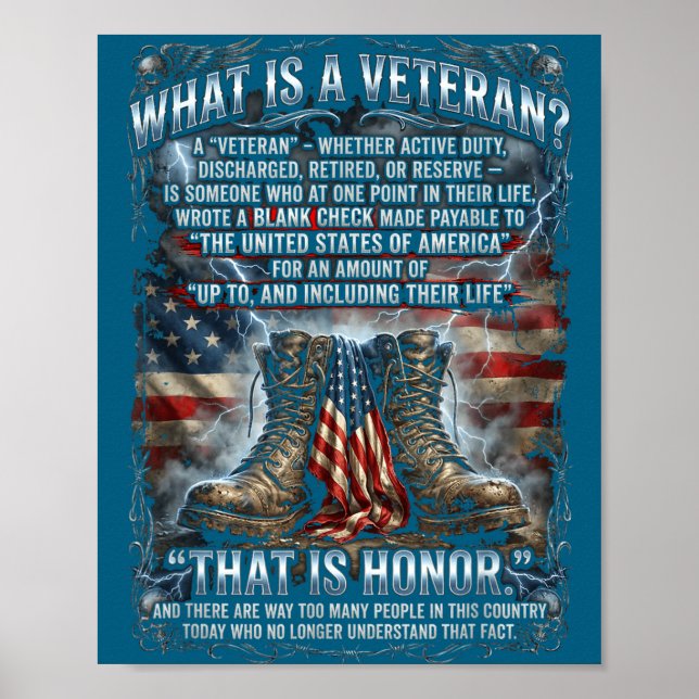 Patriotic Veteran Definition Blank Check Sacrifice Poster (Front)