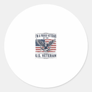 Patriotic Veteran Eagle Vintage Engraving Shirt De Classic Round Sticker