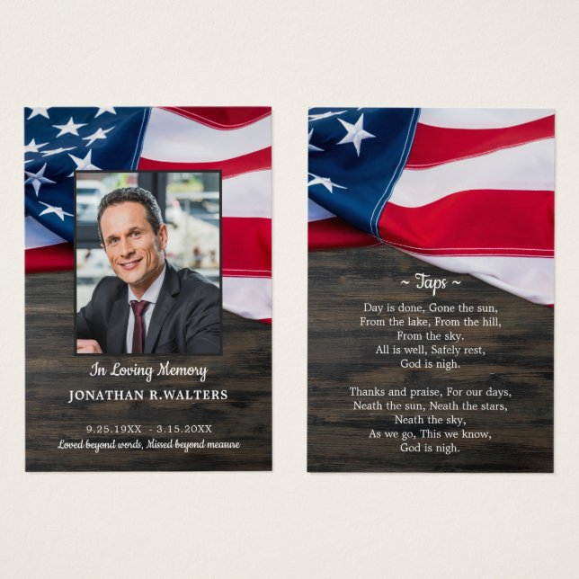 Patriotic Veteran Military Funeral Prayer Card (Front & Back)