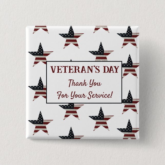 Patriotic Veteran's Day American Flag Star 15 Cm Square Badge (Front)