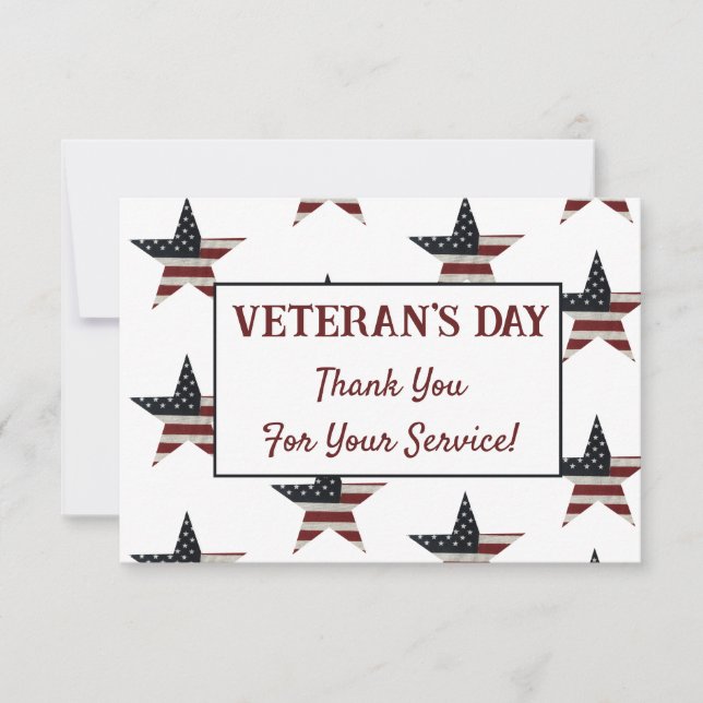 Patriotic Veteran's Day American Flag Star Thank You Card (Front)