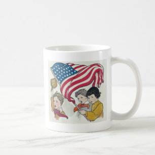 Patriotic Vintage American Flag and Children Coffee Mug