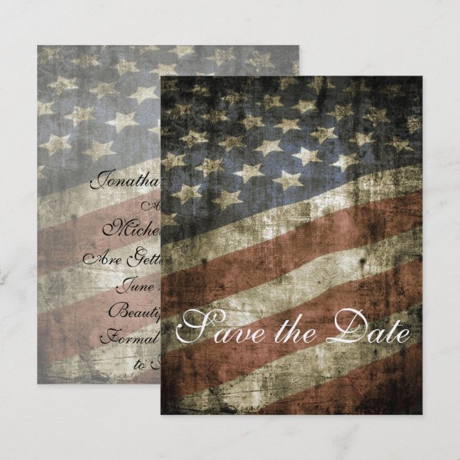 Patriotic Vintage American Flag Wedding Save The Date (Front/Back)