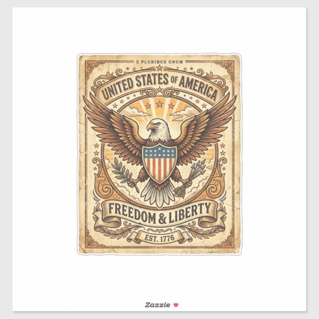 Patriotic Vintage Bald Eagle Distressed (Sheet)
