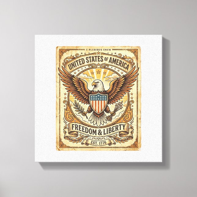 Patriotic Vintage Bald Eagle Distressed Canvas Print (Front)