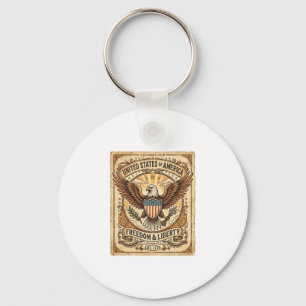 Patriotic Vintage Bald Eagle Distressed Key Ring
