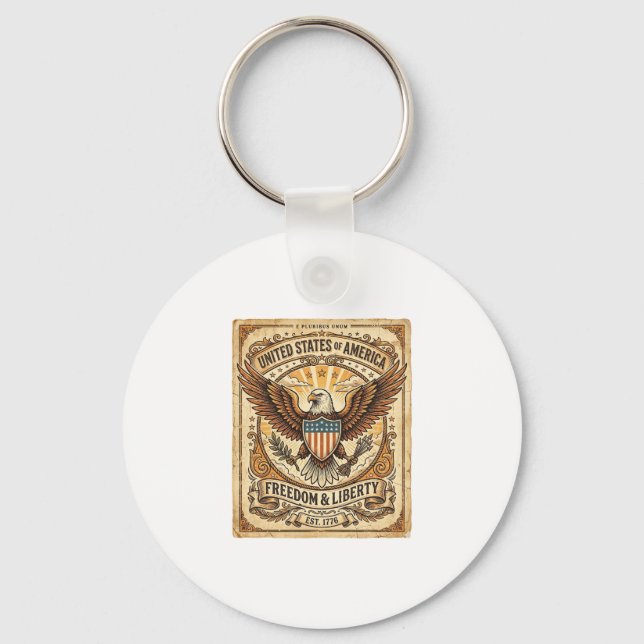 Patriotic Vintage Bald Eagle Distressed Key Ring (Front)