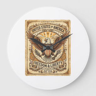 Patriotic Vintage Bald Eagle Distressed Large Clock