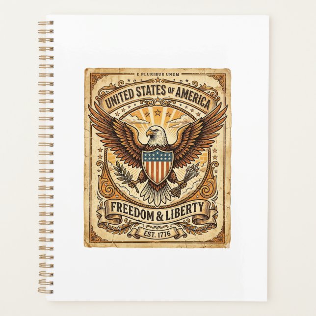 Patriotic Vintage Bald Eagle Distressed Planner (Front)