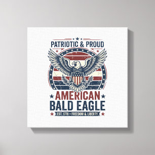 Patriotic Vintage Bald Eagle Distressed T-Shirt (3 Canvas Print