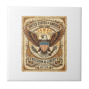 Patriotic Vintage Bald Eagle Distressed Tile