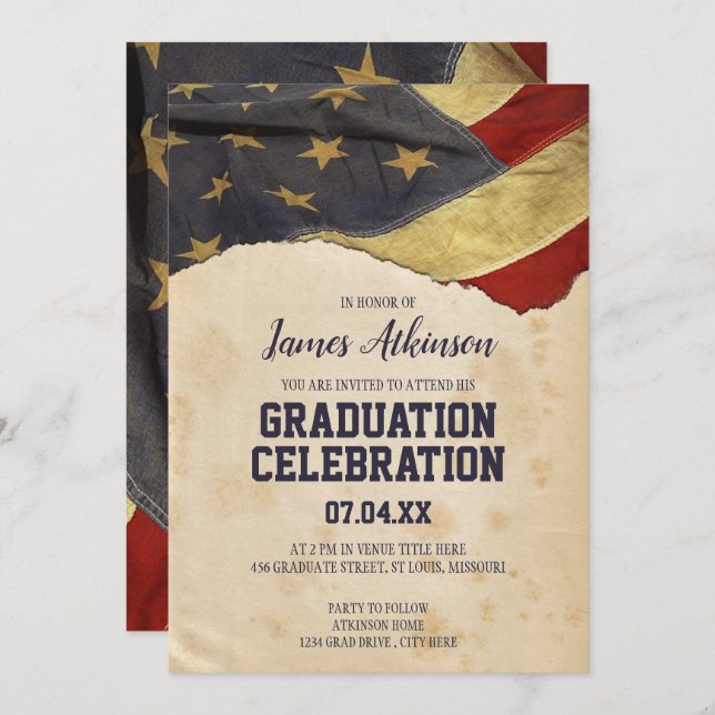 Patriotic Vintage Flag Graduation Party Invitation (Front/Back)