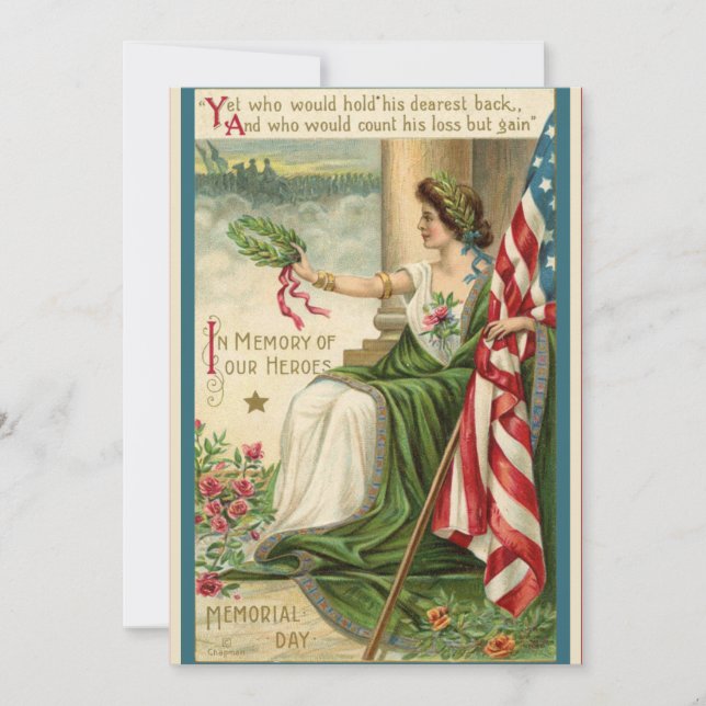Patriotic Vintage Retro USA Lady Liberty Holiday Card (Front)
