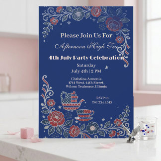 Patriotic Vintage Teapot Afternoon High Tea Party Invitation