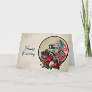 Patriotic Vintage Truck Birthday Card