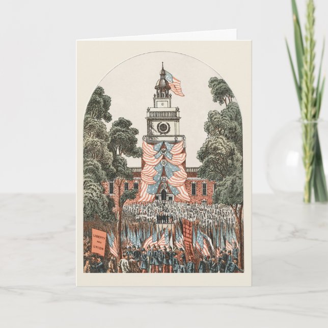 Patriotic Vintage US Flags 1894 Christmas Holiday Card (Front)